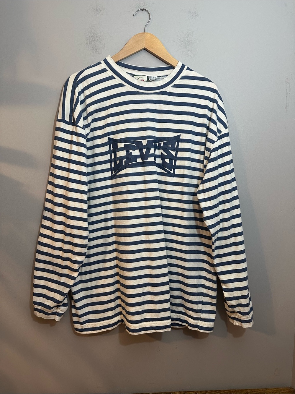 Vintage Levi's Striped Long Sleeve T-Shirt Large Cotton Graphic Logo Tee